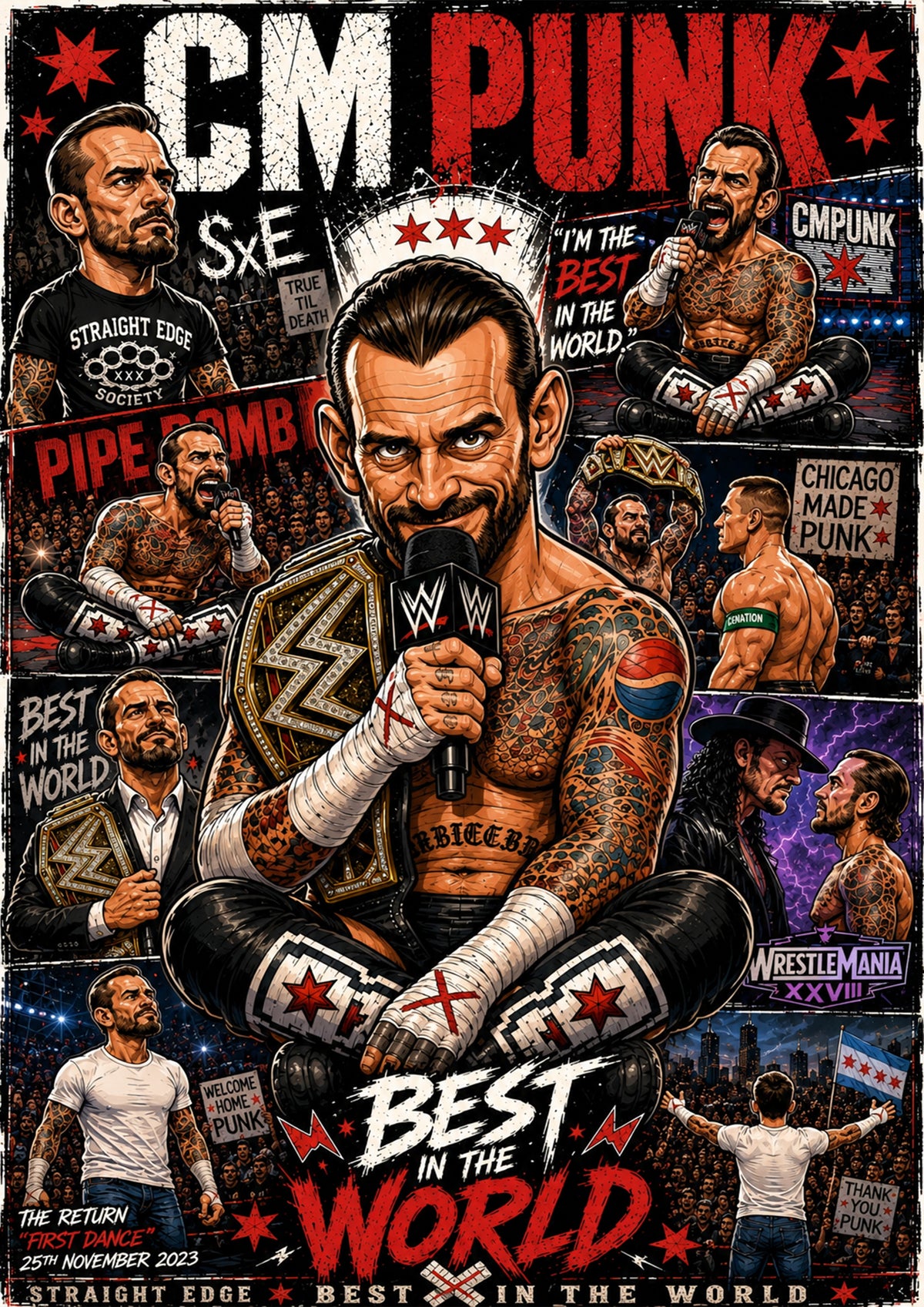 CM Punk Wrestling Poster | Icons & Legends