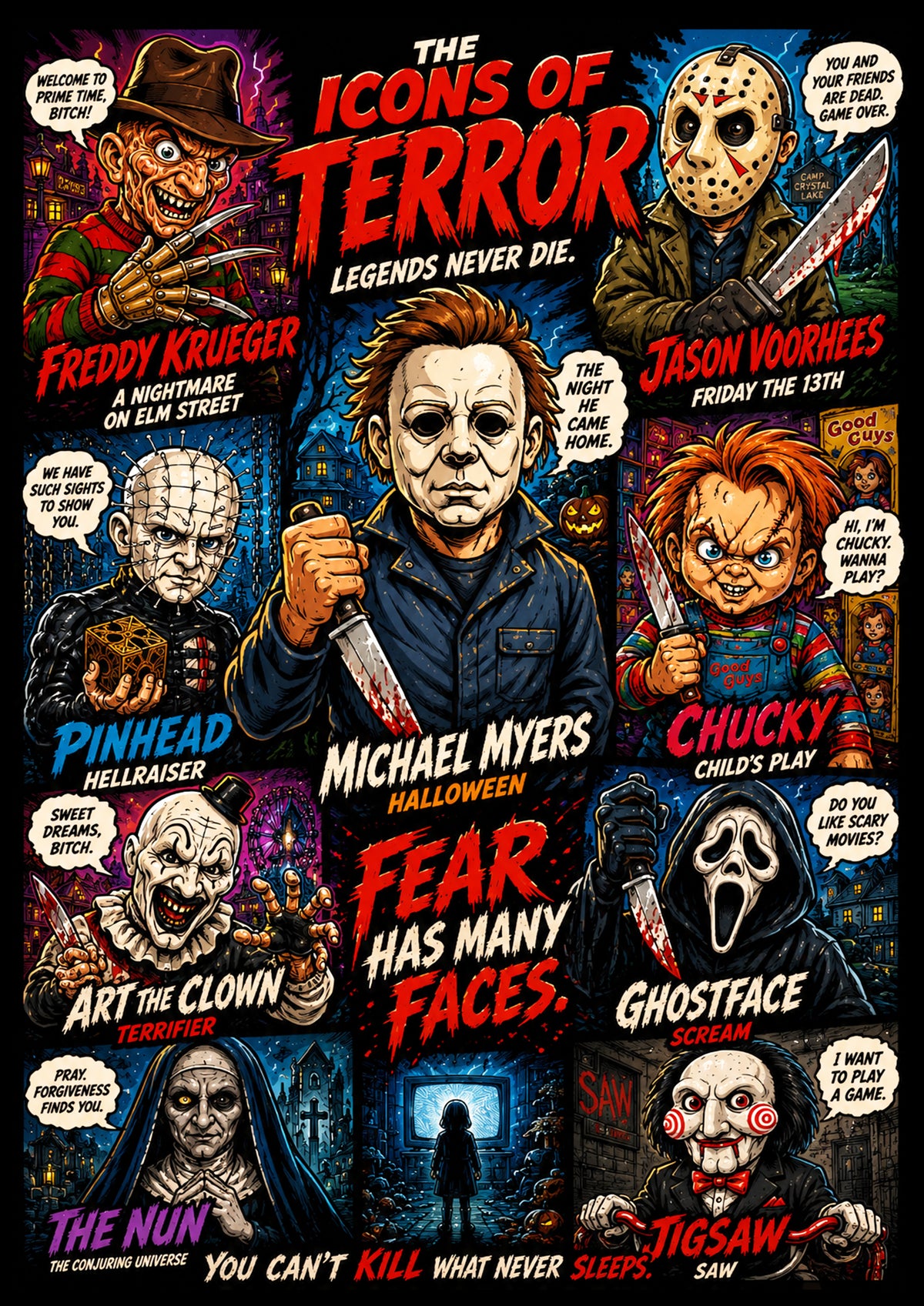 Horror Icons – Classic Movie Villains Poster | Icons & Legends