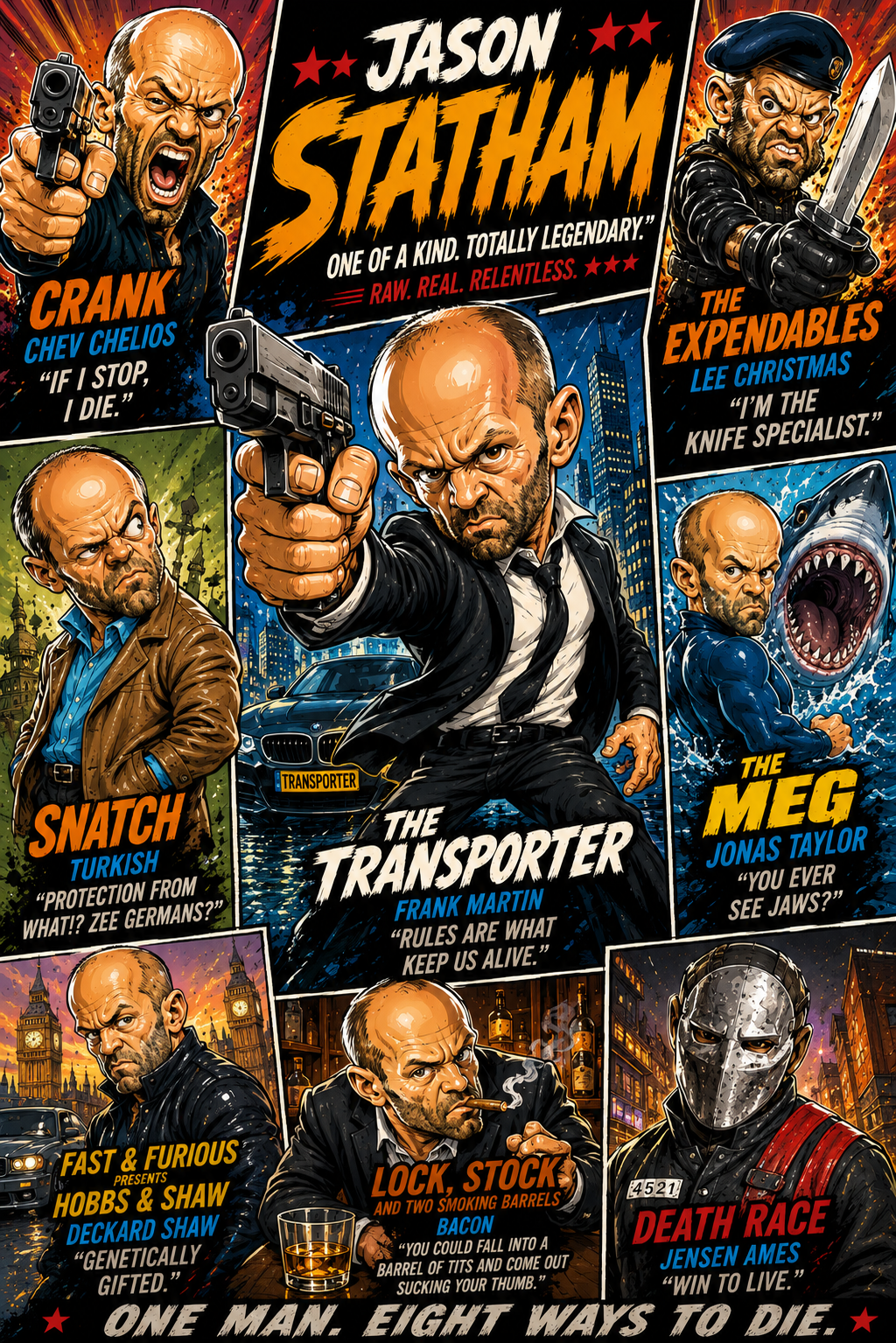 Jason Statham Poster | Action Film Caricature Art