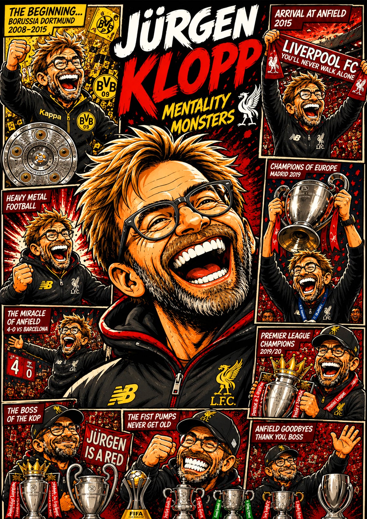 Jürgen Klopp | Football Legend Poster | Original Caricature Art