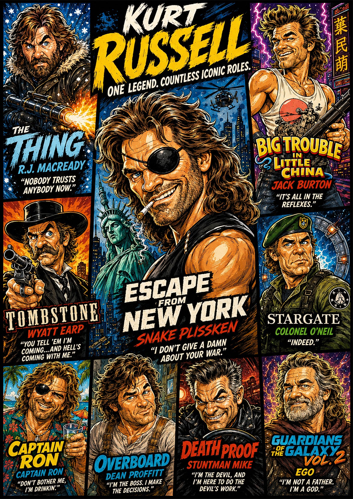 Kurt Russell | Movie Legend Poster | Original Caricature Art