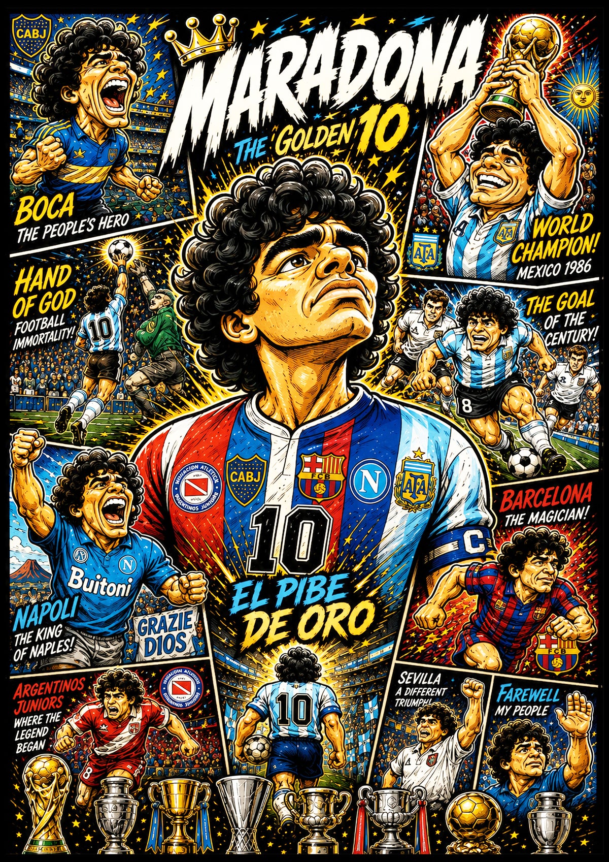 Diego Maradona | Football Legend Poster | Original Caricature Art