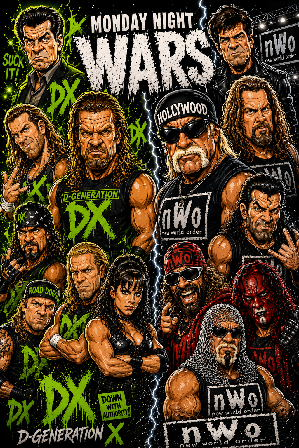 Monday Night Wars DX vs nWo | Wrestling Legend Poster | Original Caricature Art
