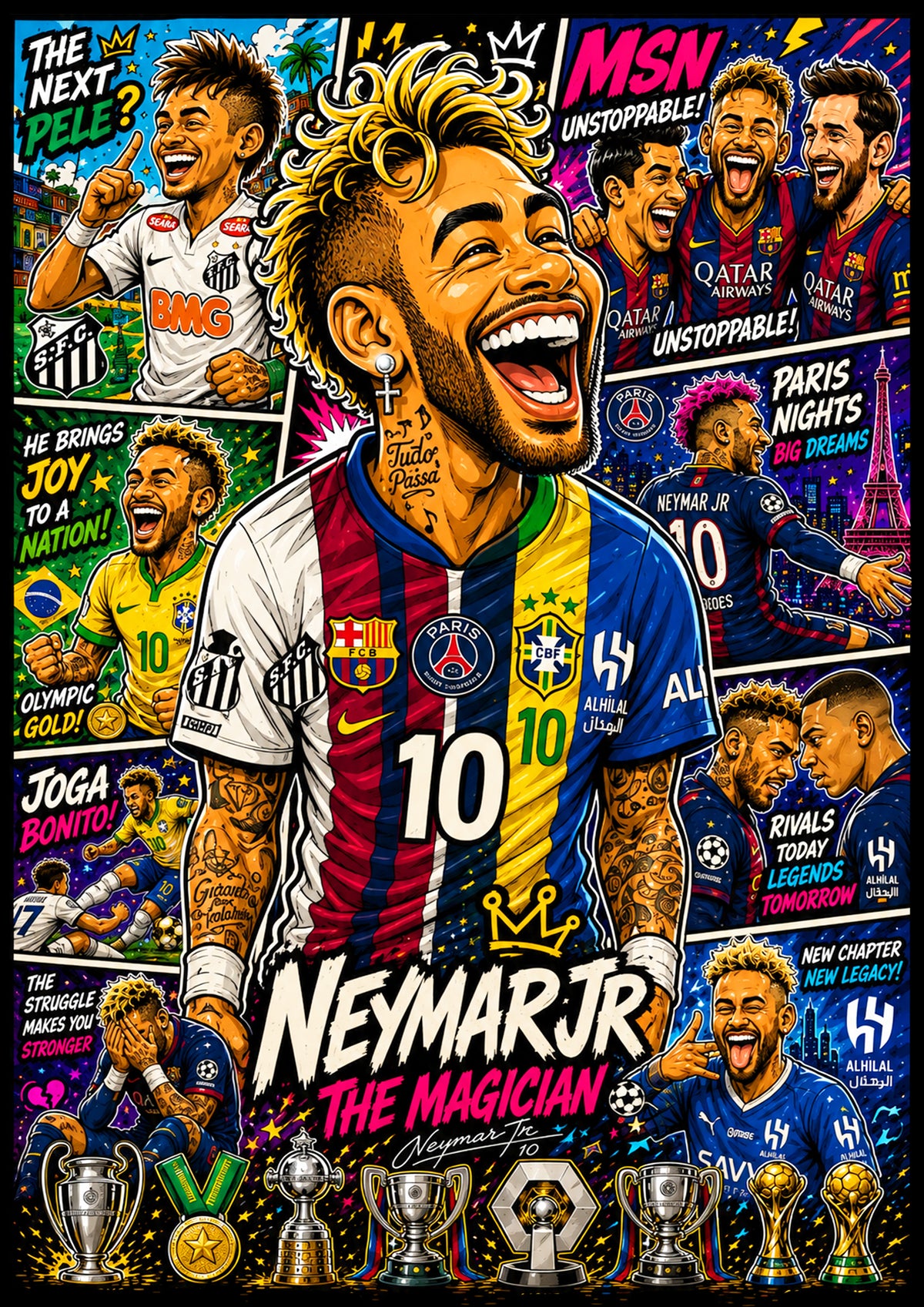 Neymar Jr | Football Legend Poster | Original Caricature Art