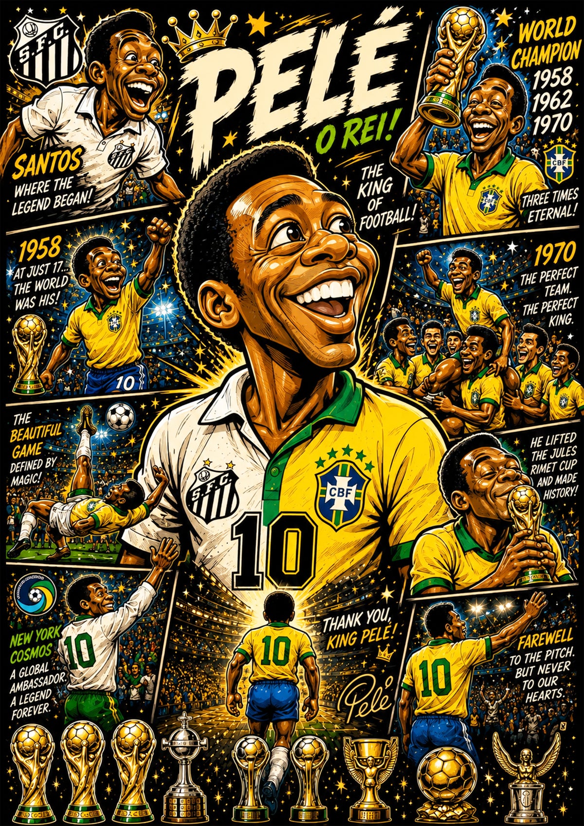 Pelé | Football Legend Poster | Original Caricature Art