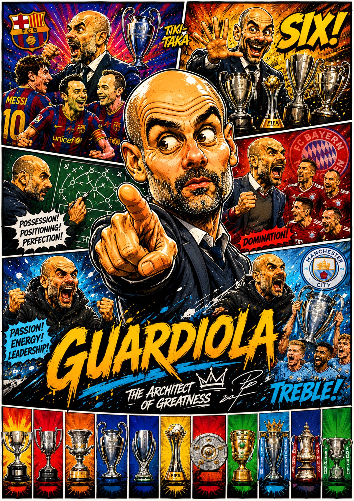Pep Guardiola | Football Legend Poster | Original Caricature Art