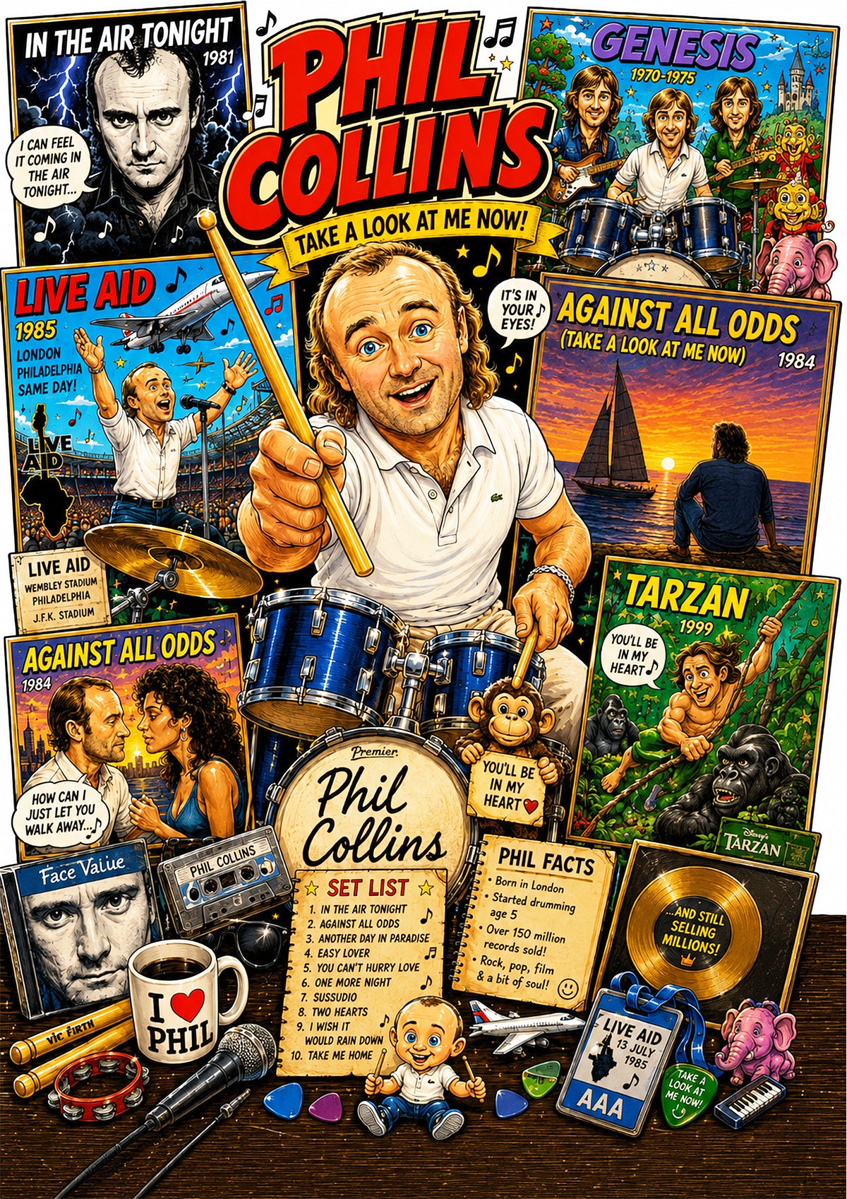 Phil Collins | Music Legend Poster | Original Caricature Art