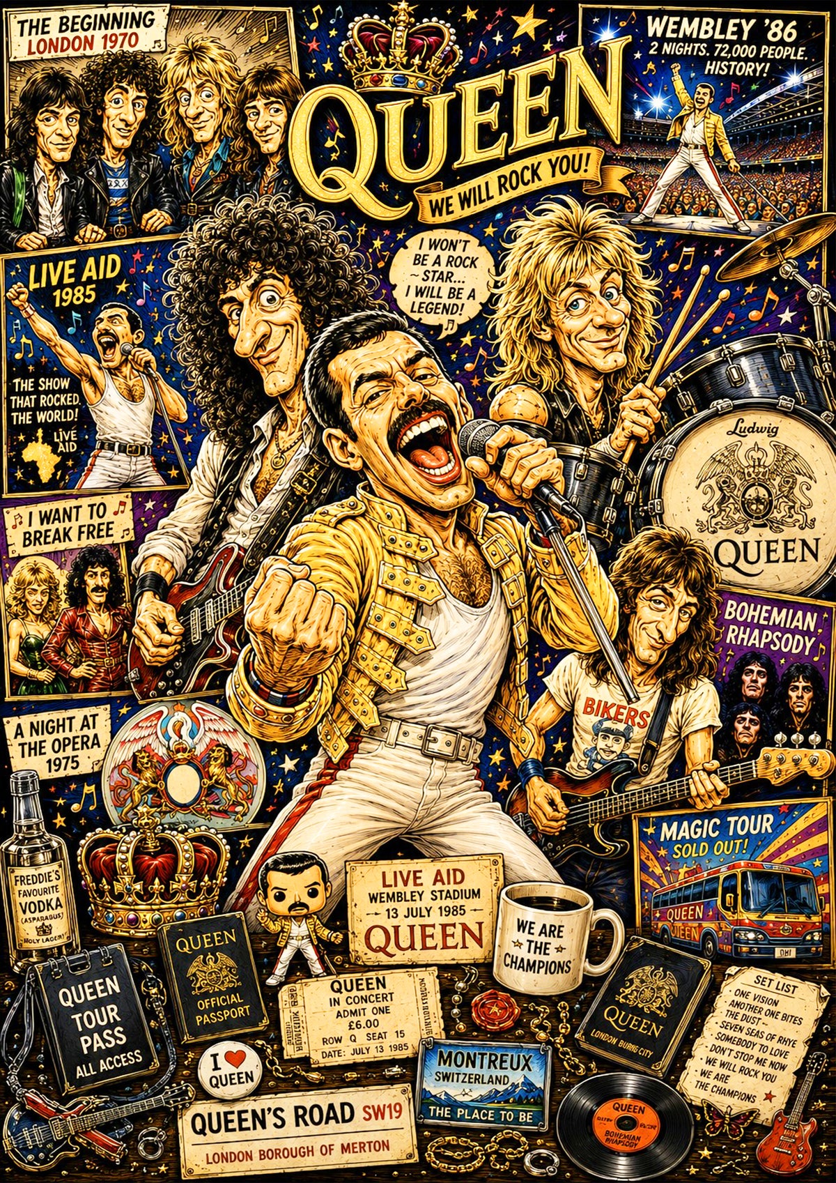 Queen | Music Legend Poster | Original Caricature Art