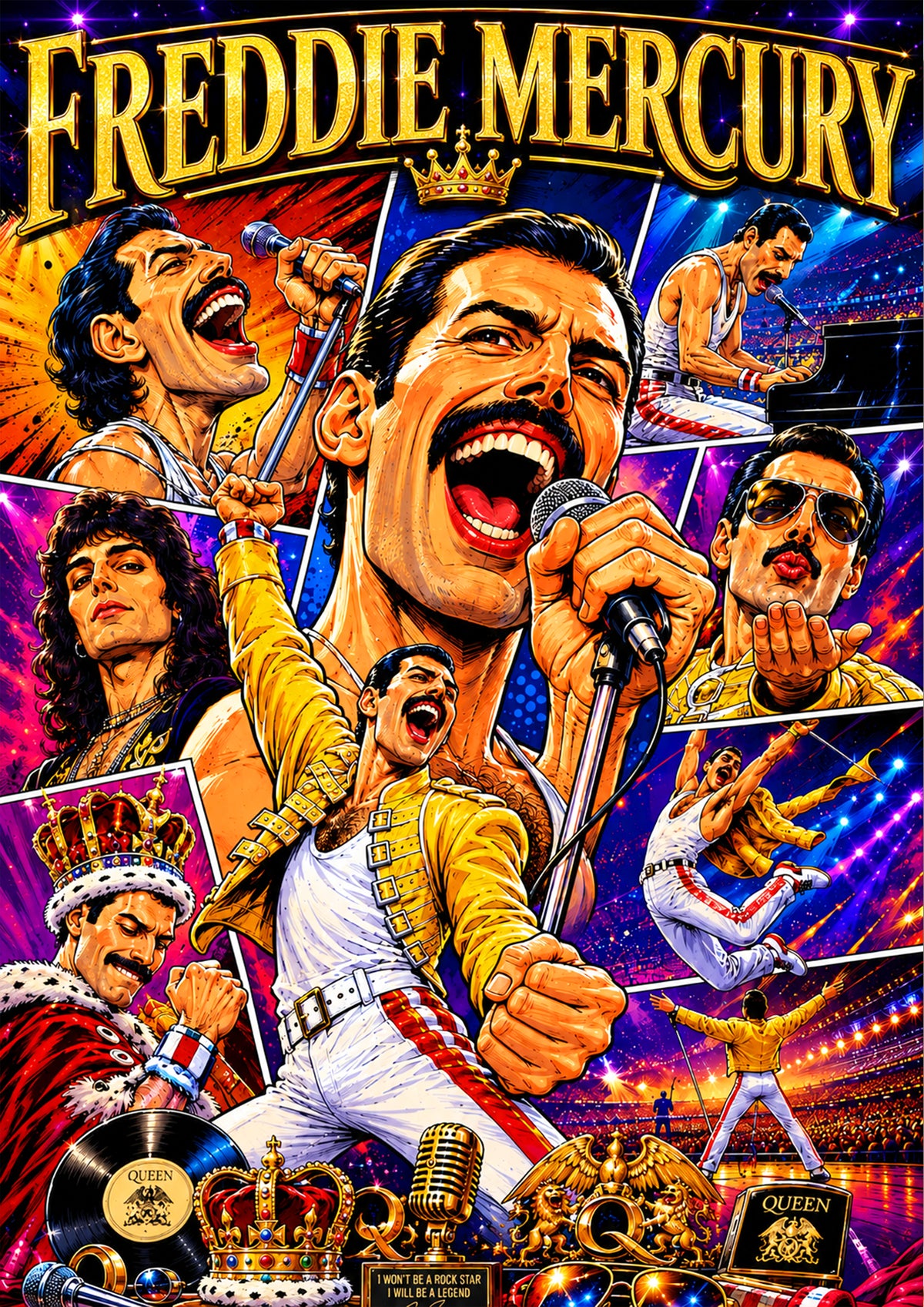 Freddie Mercury | Music Legend Poster | Original Caricature Art