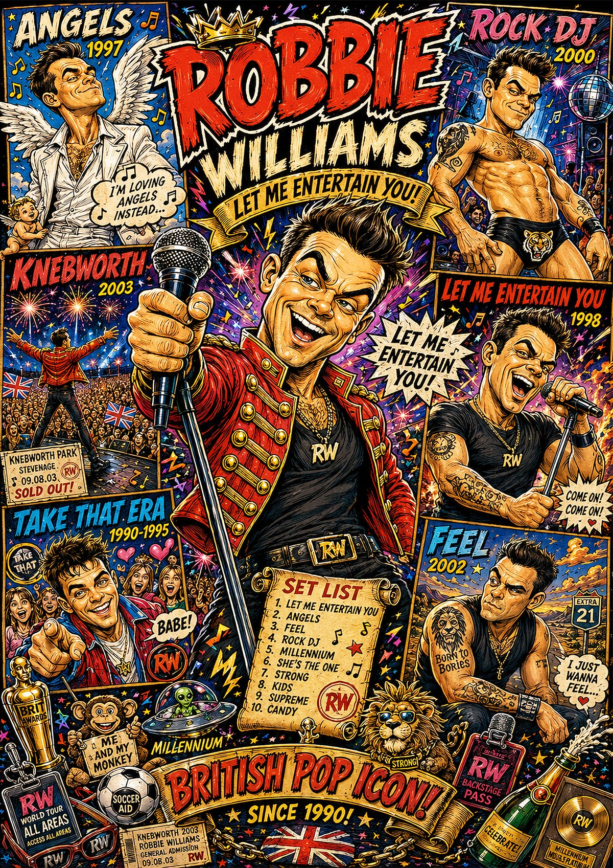 Robbie Williams | Music Legend Poster | Original Caricature Art