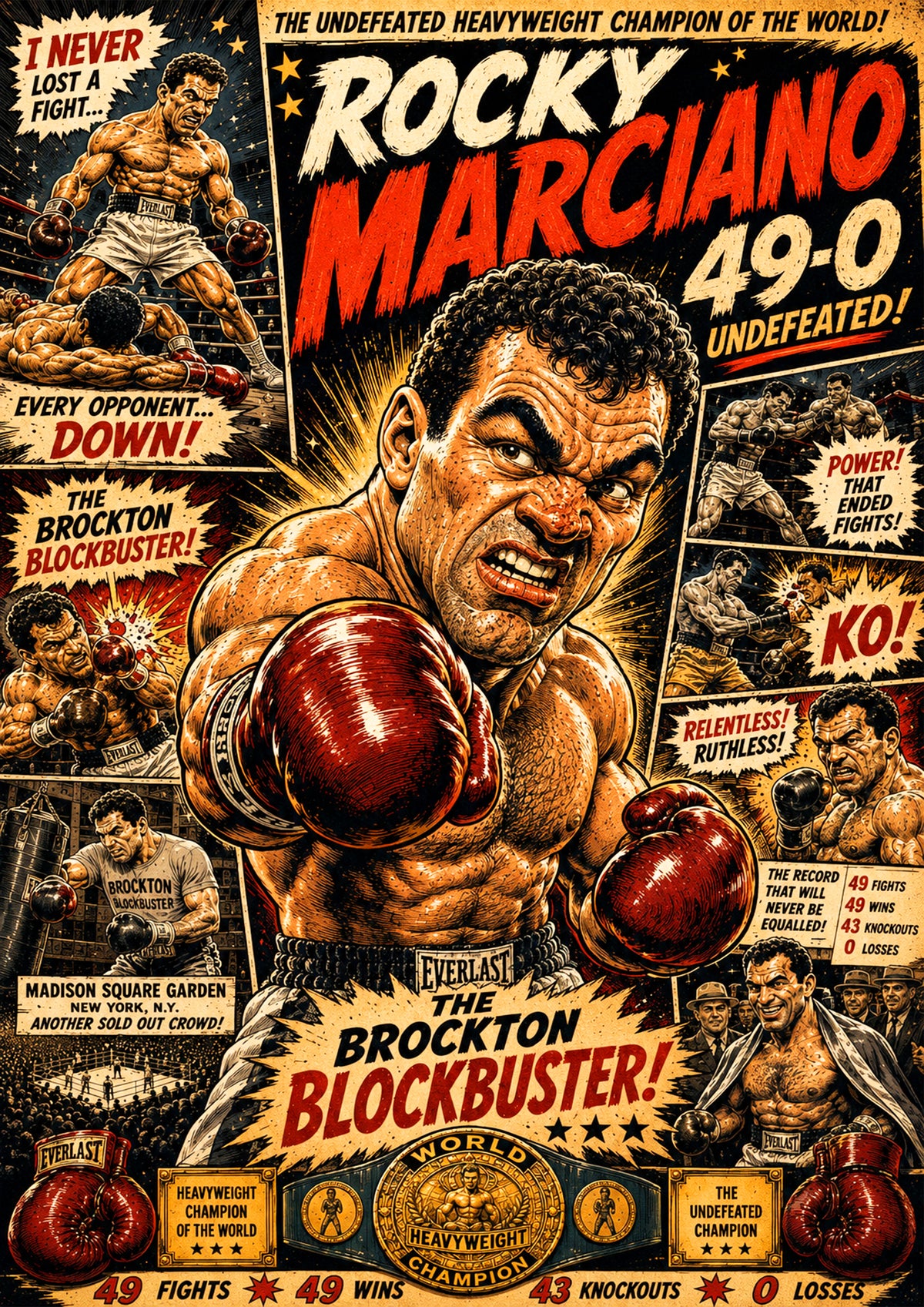 Rocky Marciano | Boxing Legend Poster | Original Caricature Art