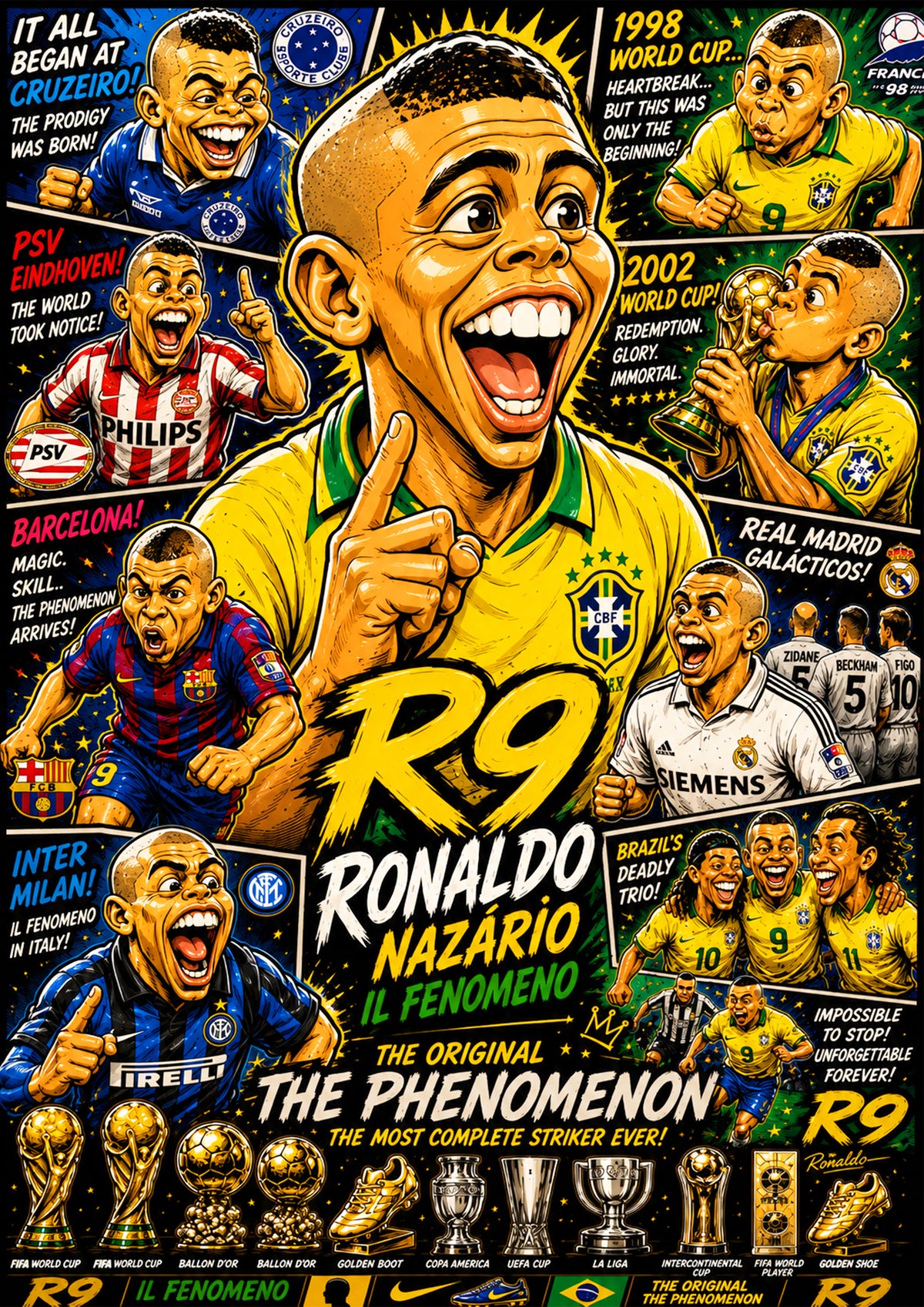 Ronaldo R9 | Football Legend Poster | Original Caricature Art