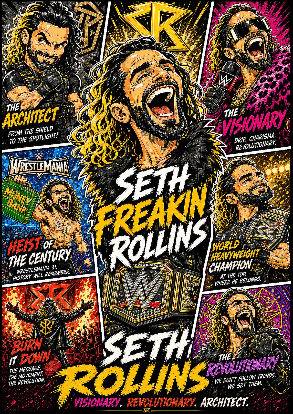 Seth Rollins | Wrestling Legend Poster | Original Caricature Art