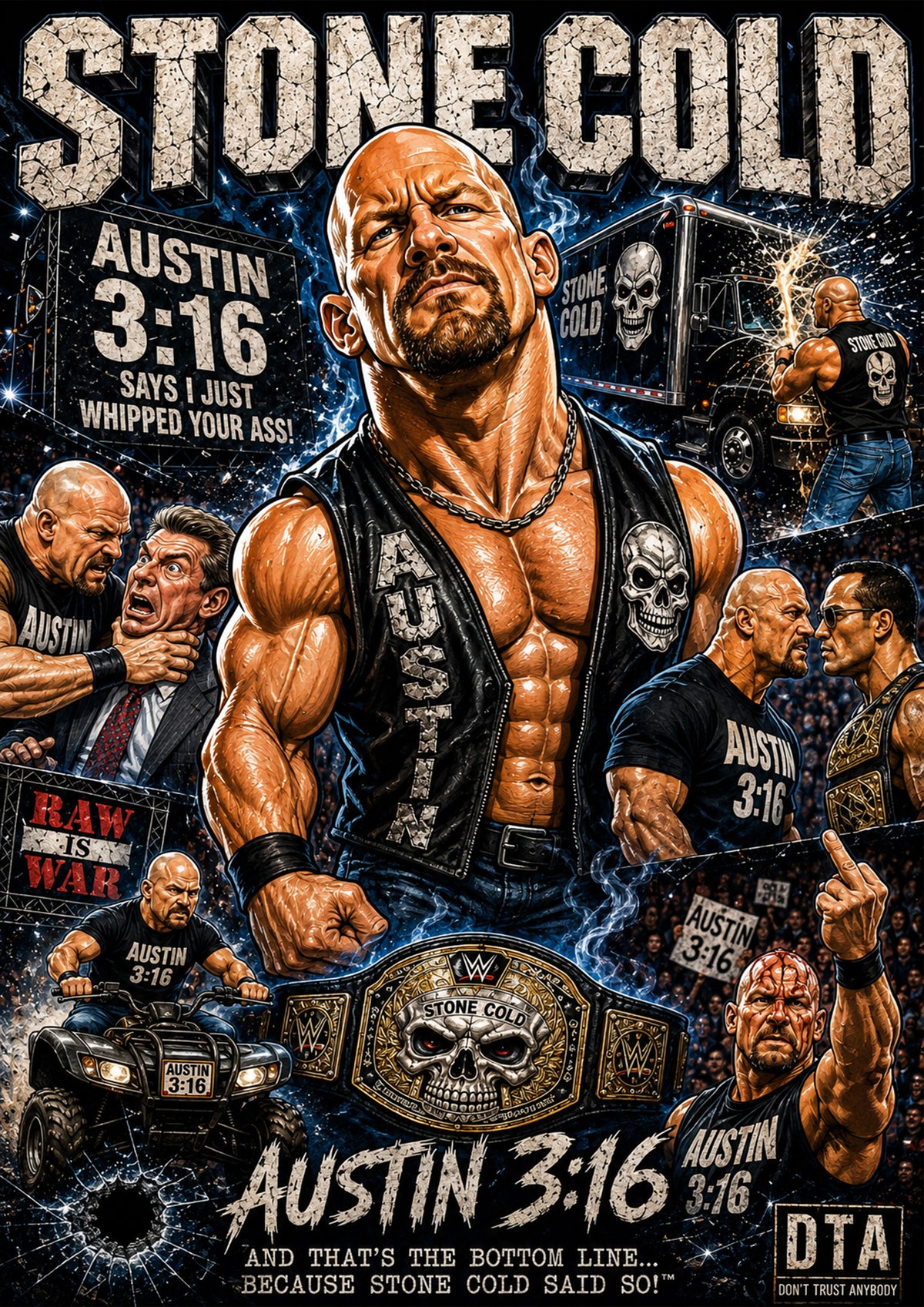 Stone Cold Steve Austin | Wrestling Legend Poster | Original Caricature Art