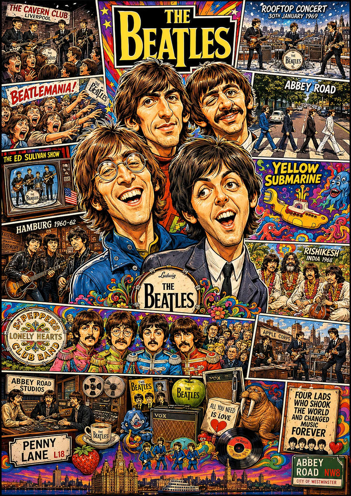 The Beatles | Music Legend Poster | Original Caricature Art