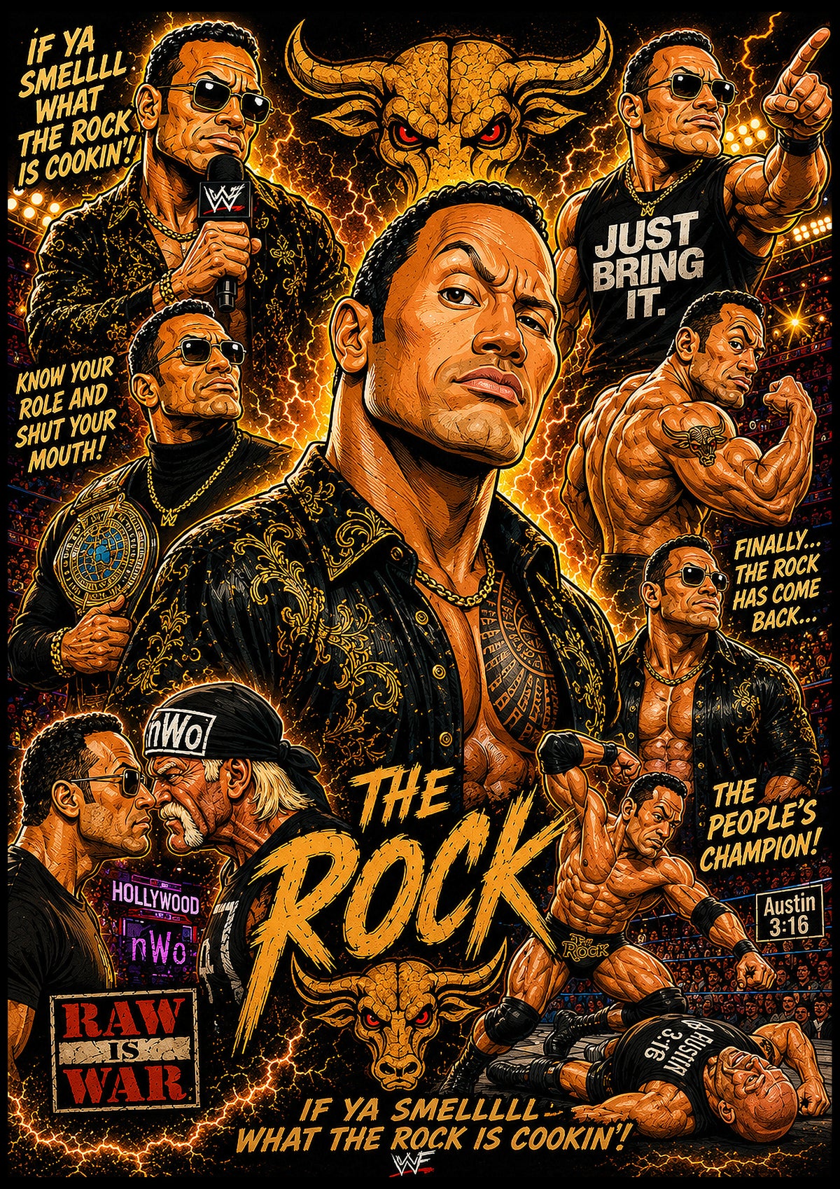 The Rock | Wrestling Legend Poster | Original Caricature Art