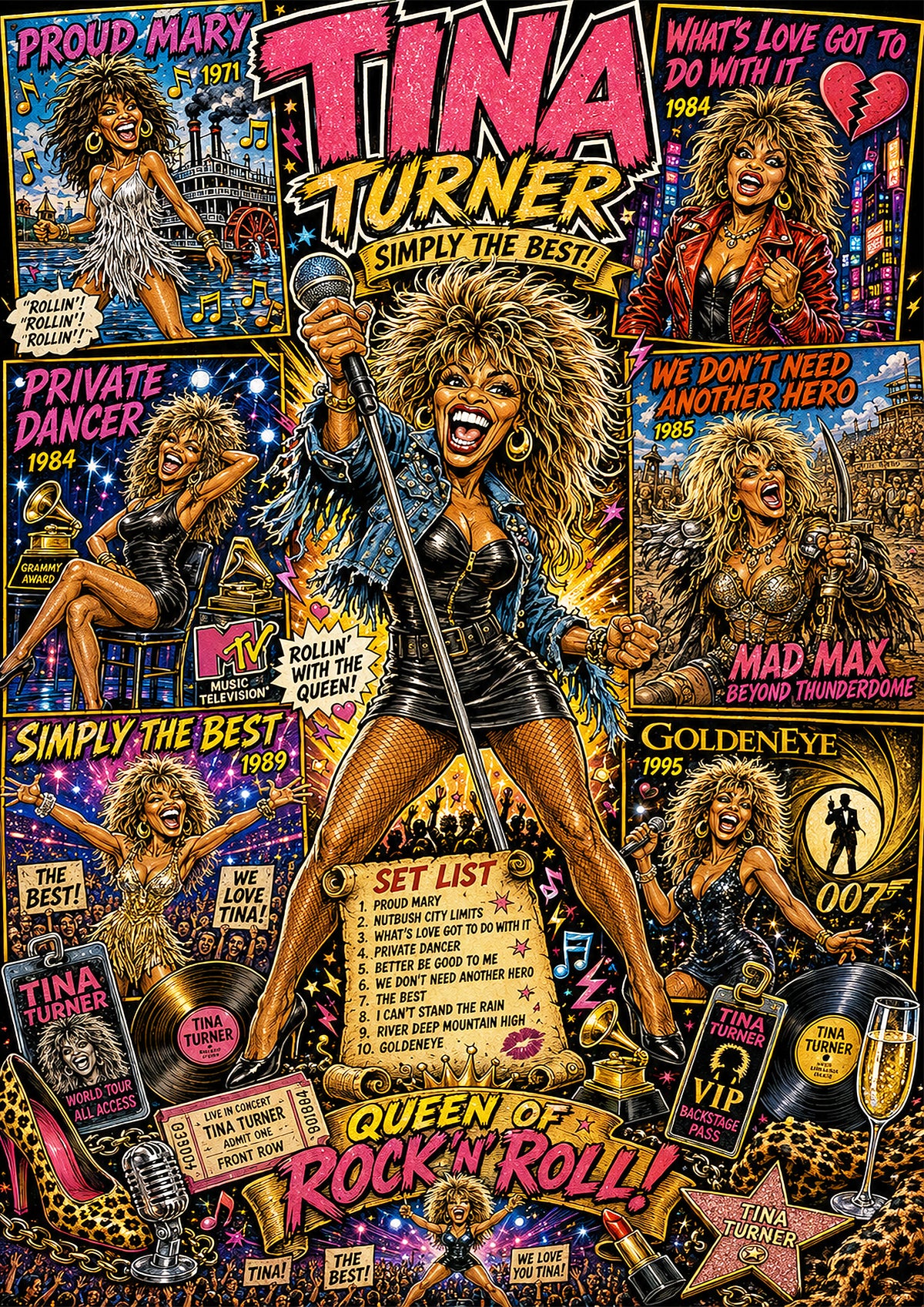 Tina Turner | Music Legend Poster | Original Caricature Art