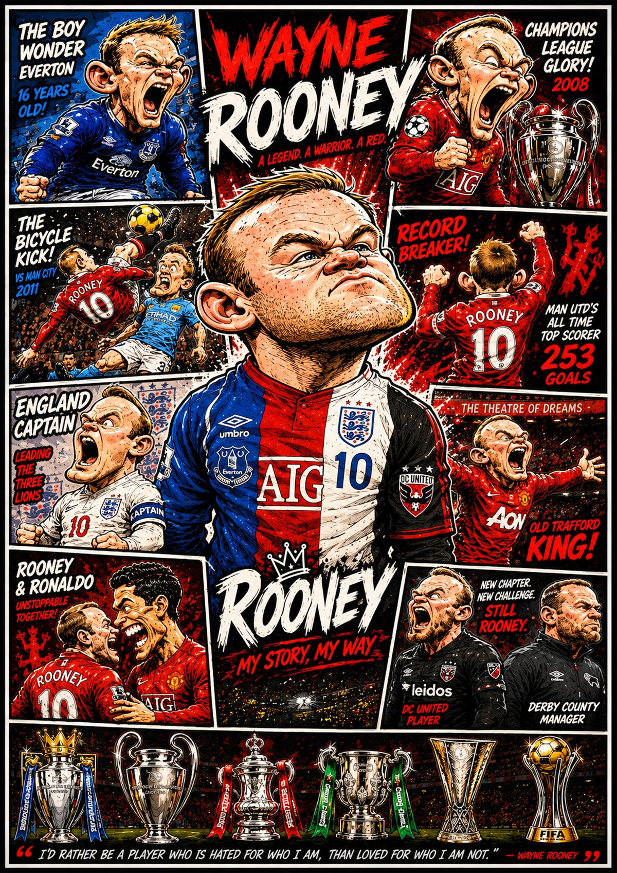 Wayne Rooney | Football Legend Poster | Original Caricature Art