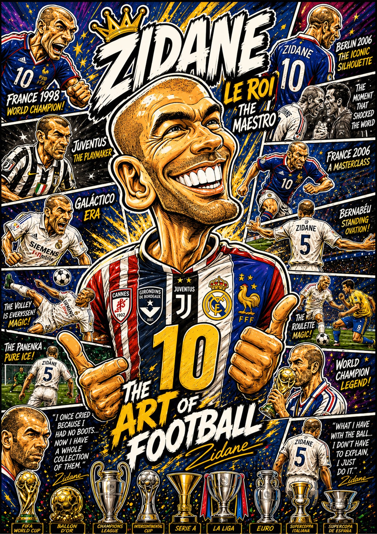 Zinedine Zidane | Football Legend Poster | Original Caricature Art